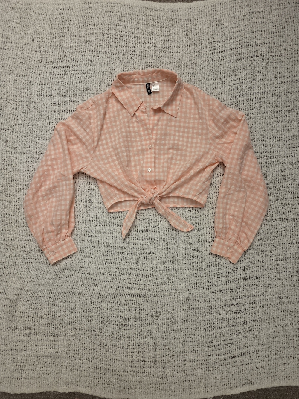Divided Peach Gingham Tie-Front Crop Top
